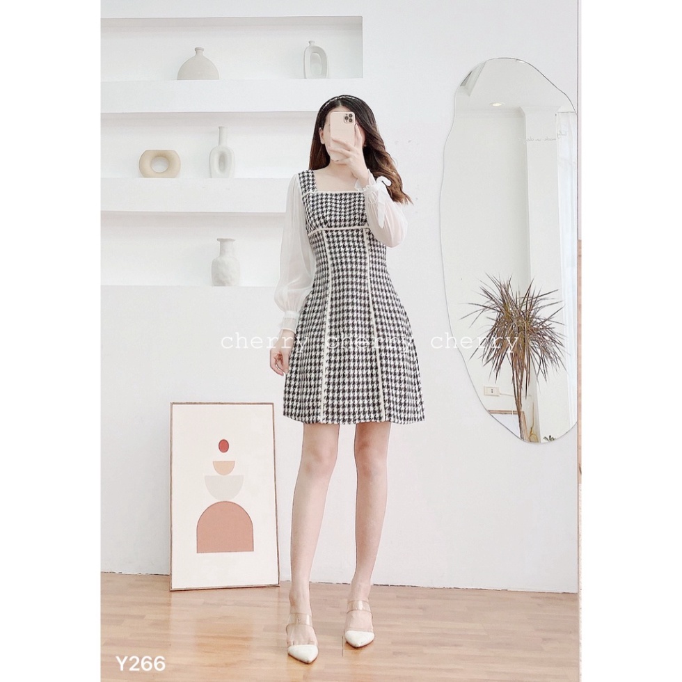 Váy dạ răng sói tay phối tơ Y266