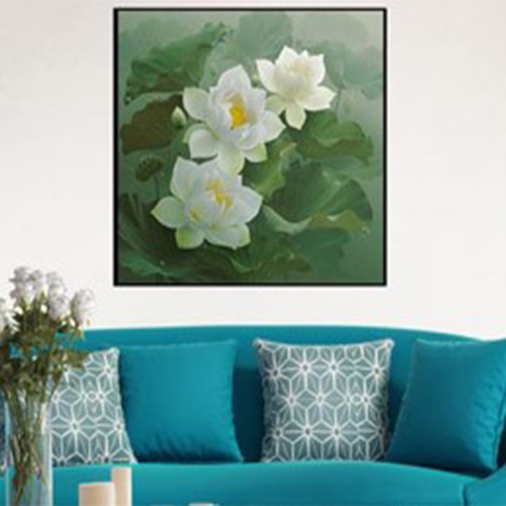Tranh đá hoa sen trắng nở rộ Y8050 - kích thước: 50 * 50cm. (TRANH CHƯA LÀM)