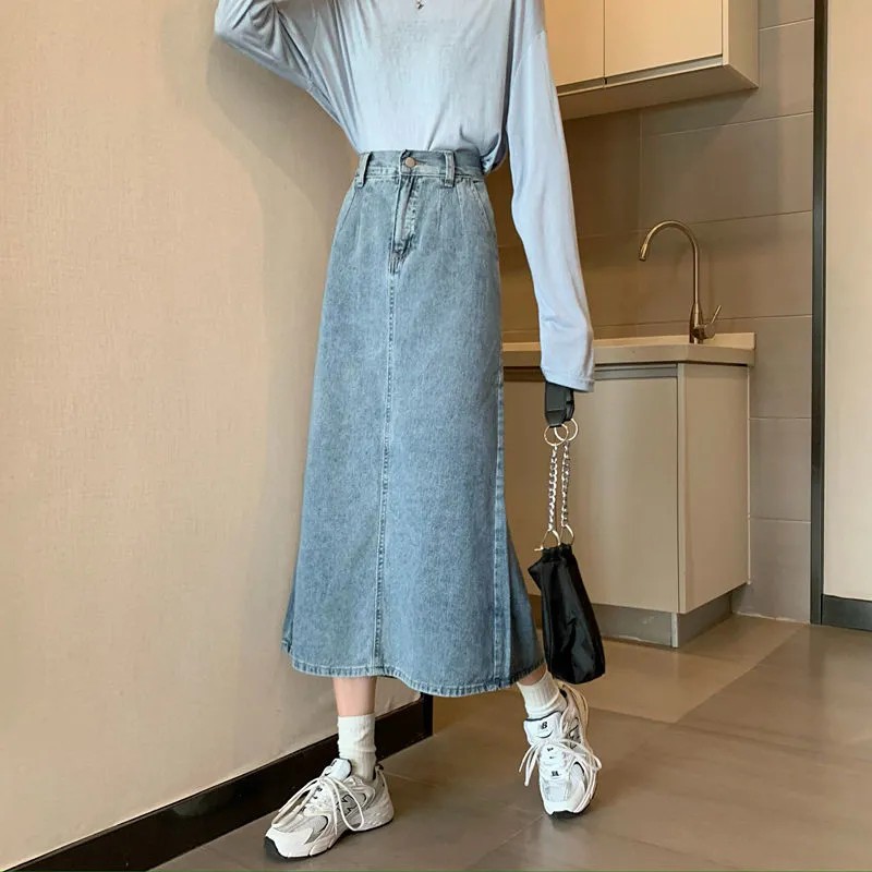 Chân Váy Denim Lưng Cao Dáng Chữ A Phong Cách Retro | BigBuy360 - bigbuy360.vn