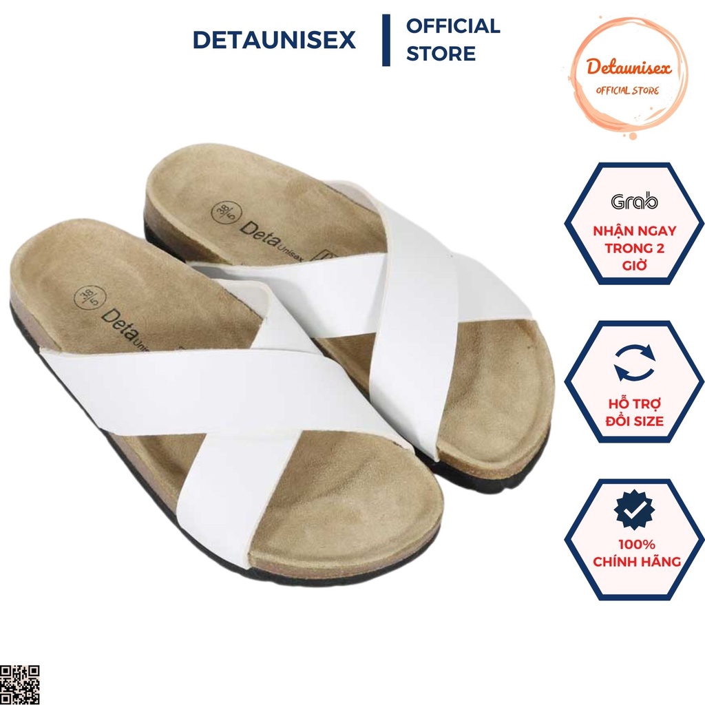 Dép Màu Trắng Quai Chéo Nam Nữ Đế Trấu Detaunisex Mã DETA23T