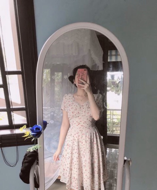 Đầm hoa nhí xòe họa tiết hoa yêu lắm duyên dáng Hàn Quốc xinh xắn
