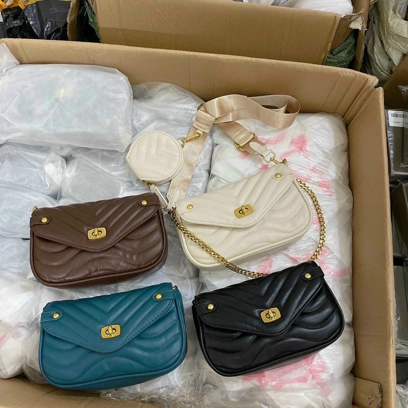 Túi Xách Nữ Da Mềm Trần Trám, Set 2 Túi Đeo Chéo Thời Trang