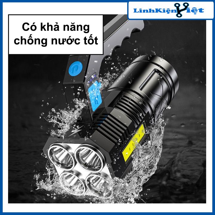 Đèn pin 4 bóng led COB sạc USB tay cầm kiểu mới dùng trong nóng nghiệp, chiếu sáng, cắm trại