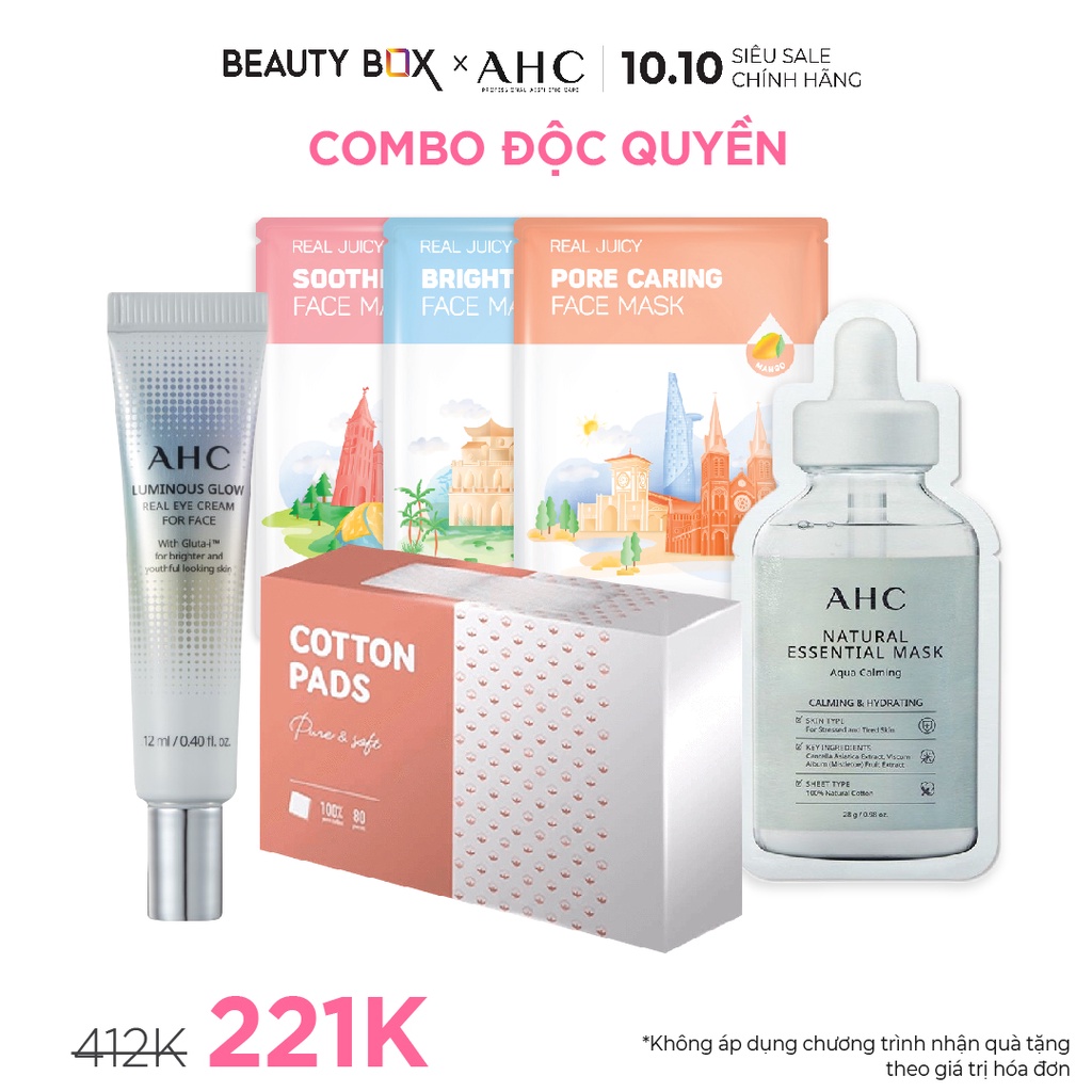 Combo Kem Dưỡng Mắt AHC LUMINOUS GLOW 12ml + Mặt Nạ BEAUTY BOX