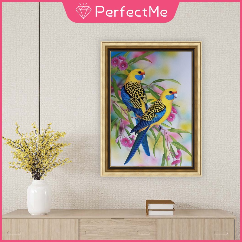 Bộ tranh đính đá 5D họa tiết chim vẹt độc đáo DIY dùng trang trí nhà cửa