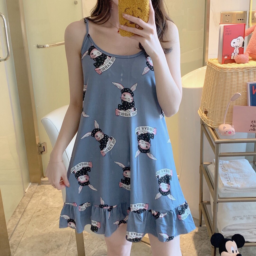 Váy Ngủ Tai Thỏ TTV03 Chất Cotton Thoáng Mát Tặng Kèm Bịt Mắt | BigBuy360 - bigbuy360.vn