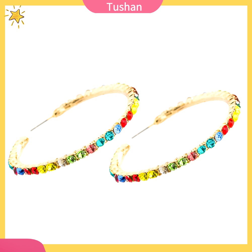 Đôi Khuyên Tai Tròn Đính Đá Thời Trang Cho Nữ