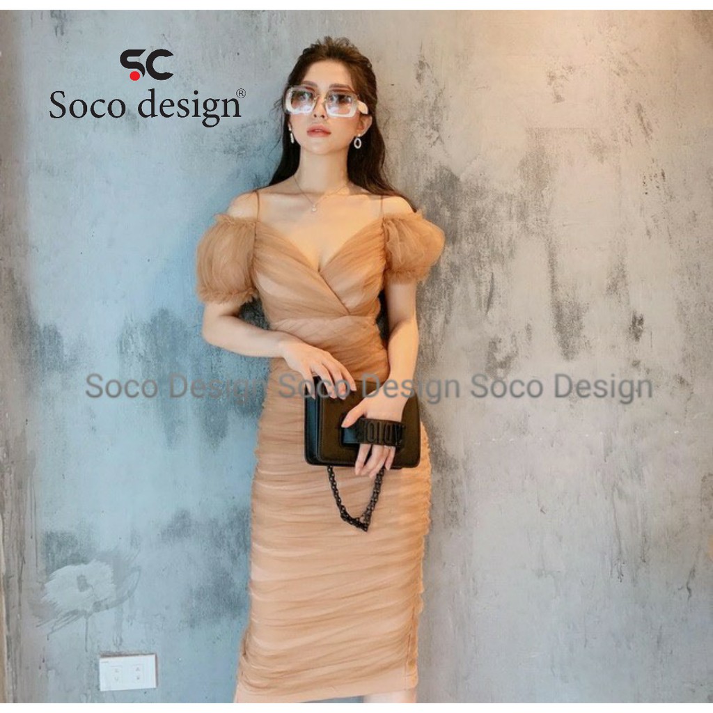Đầm body lưới trễ vai cao cấp Soco design SC23741
