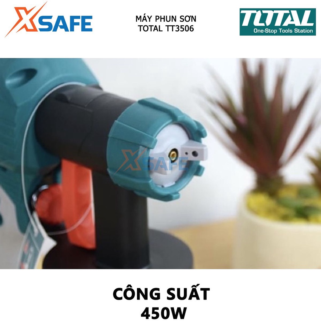 Máy phun sơn dùng điện TOTAL TT3506 Súng phun sơn 220-240V, công suất 450W, lưu lượng tối đa 380ml/phút - Chính hãng