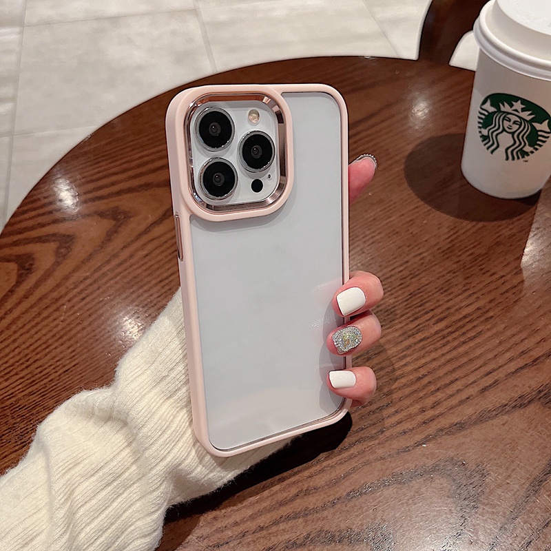 Ốp Điện Thoại Cứng Trong Suốt Viền Kim Loại Chống Sốc Cho iPhone 14 13 Pro Max 14 Plus