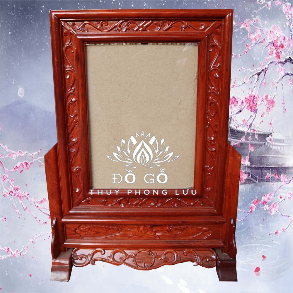 Khung ảnh kép hoa lá tây- khung ảnh thờ gỗ hương 2 cỡ khung hình thờ 21x31 và 25x35