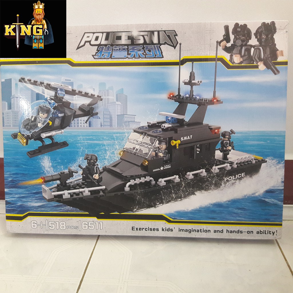 Set NON-LEGO HSANHE 6511 Thuyền hộ tống cảnh sát đặc biệt