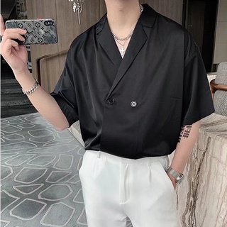Hàng Mới Về Áo Sơ Mi Tay Lỡ Cổ Chữ V Màu Trơn Thời Trang Mùa Hè Cho Nam Size M-2XL
