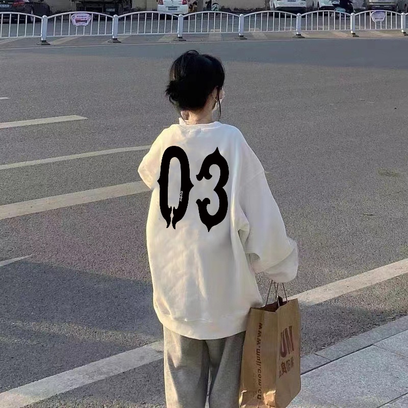 SELVZE Áo sweater Cổ Tròn Dáng Rộng In Họa Tiết vintage Đường Phố Mỹ Cá Tính Cho Nữ