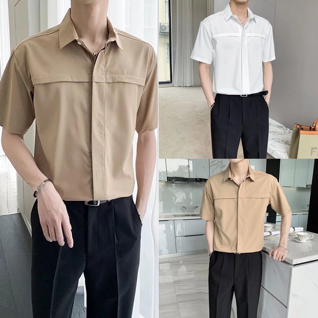 Áo sơ mi tay ngắn nam nữ form rộng, sơ mi cộc tay unisex Hàn Quốc, chất vải lụa dãn