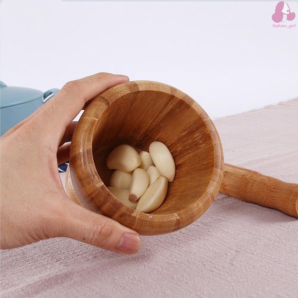 Mortar and Pestle Set Big Manual Bamboo Garlic Spices Large Mortar Pestle Pepper Minced Tool Durable Lightweight Garlic Mills Mixing Pot Herb Pepper Grinder Bamboo