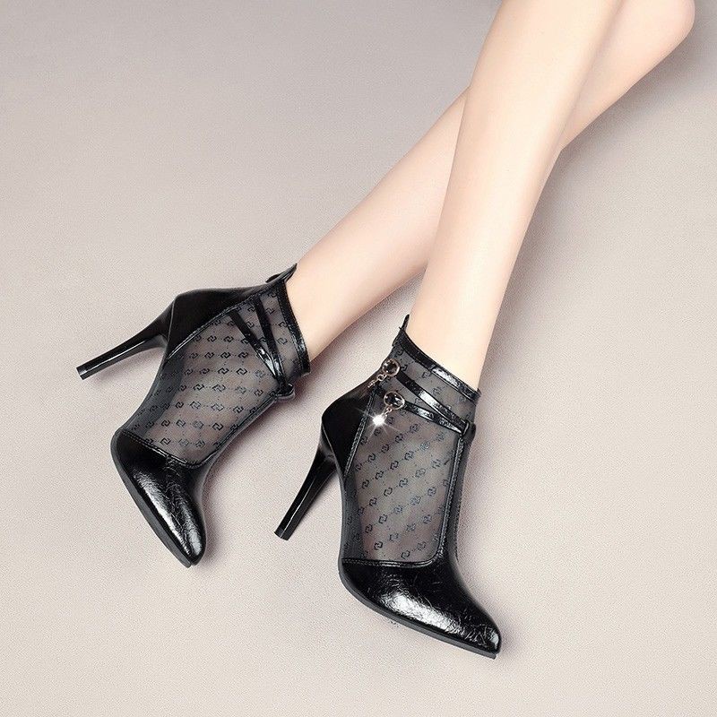 ◙✲♚Hongqilao spring new high heels women s summer stiletto sandals with breathable mesh and hollow leather toe cap