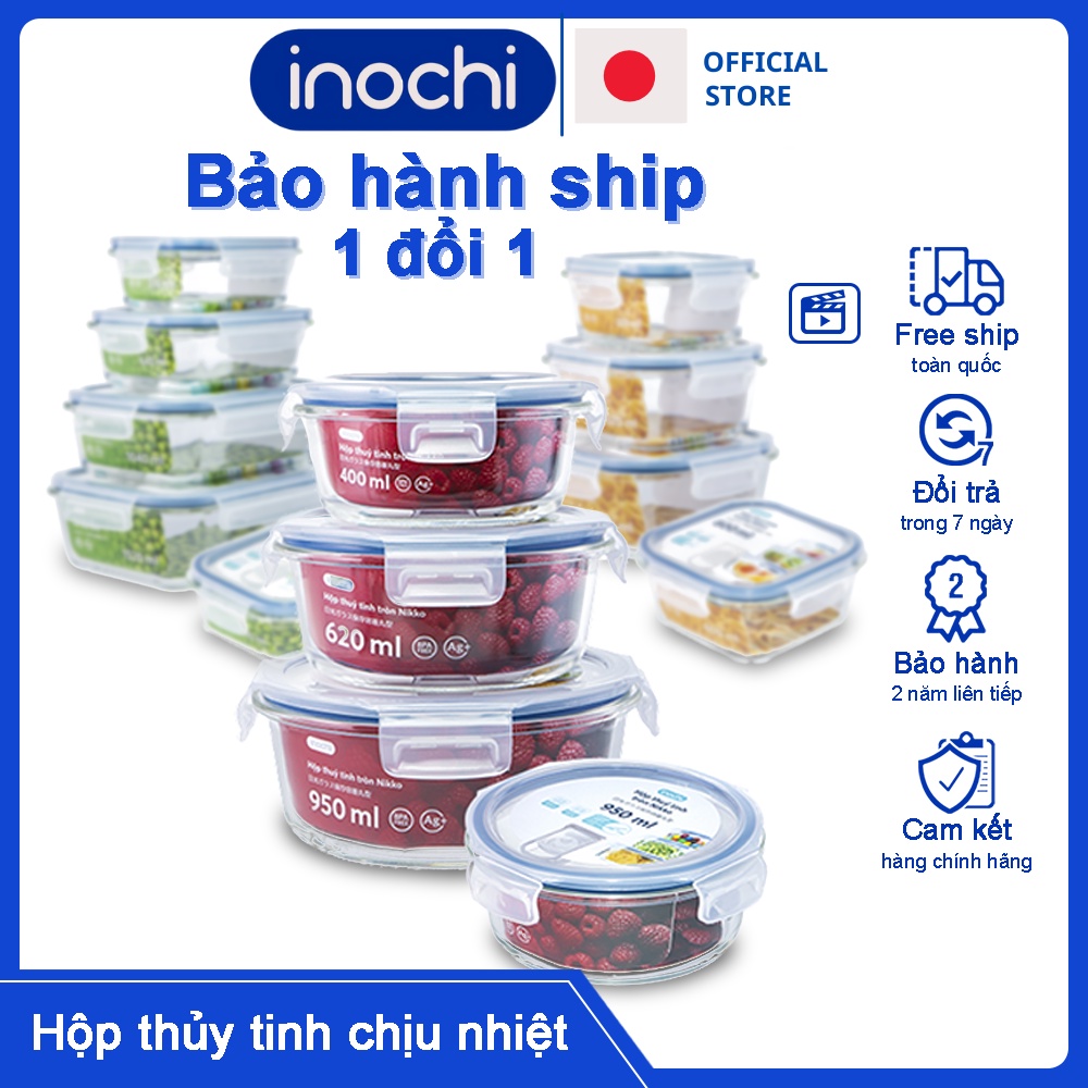 Hộp Thuỷ Tinh Đựng Thực Phẩm Nikko INOCHI Đựng Đồ Ăn Thức Ăn Bảo Quản Thực Phẩm