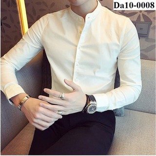 GIẢM 1 NGÀY DUY NHẤT Sơ mi nam cổ tàu Màu Trắng loại đẹp dáng ôm body hàn quốc,không nhăn