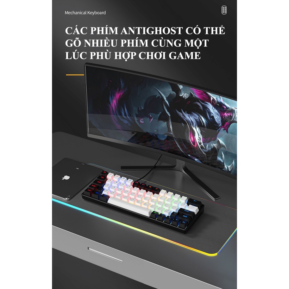 Bàn phím cơ Blue Switch ZIFRIEND KA6406 với thiết kế mini size vô cùng nhỏ gọn kèm theo đèn led RGB - NK