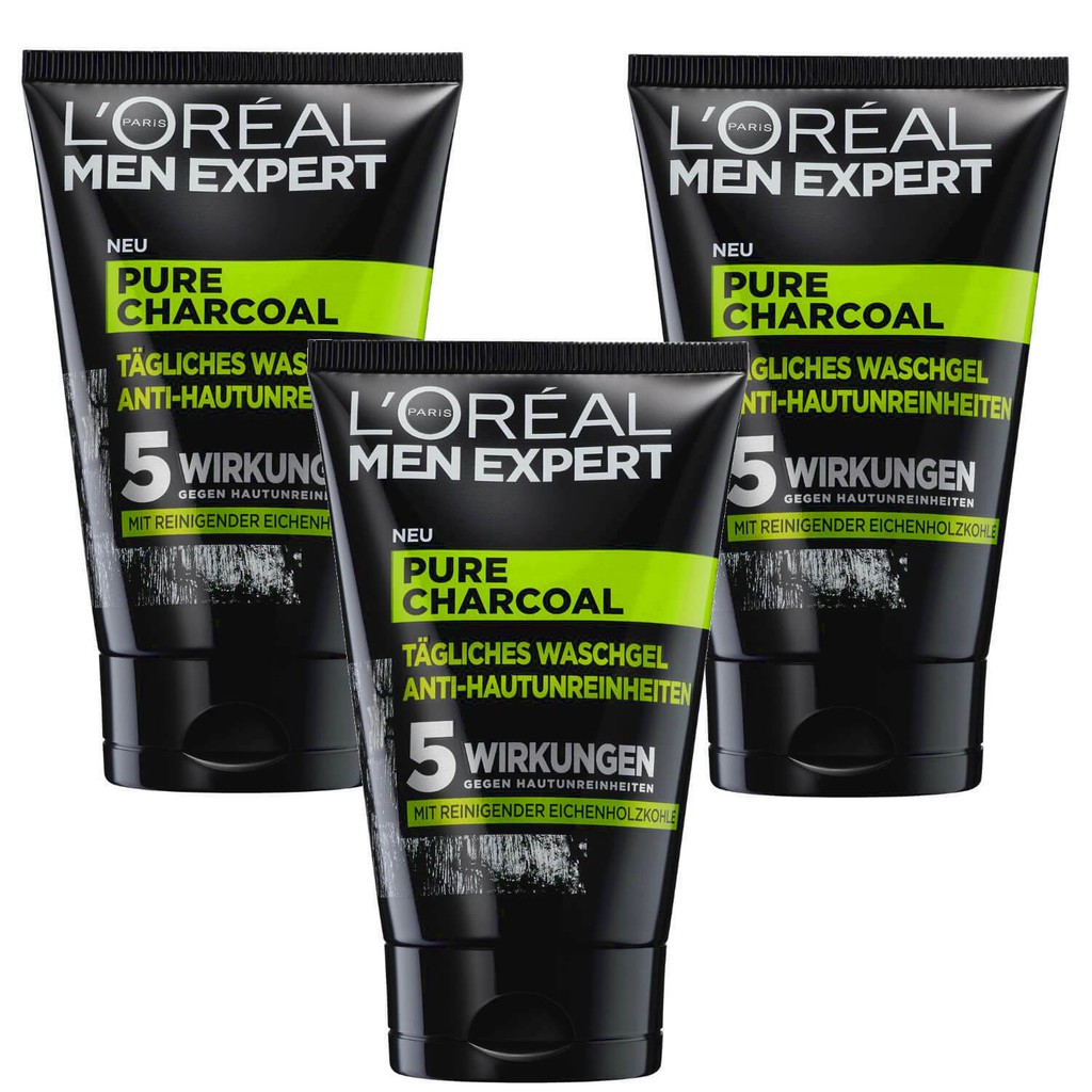 Sữa rửa mặt nam Loreal Men Expert Pure Charcoal Waschgel cho da dầu mụn, 100 ml