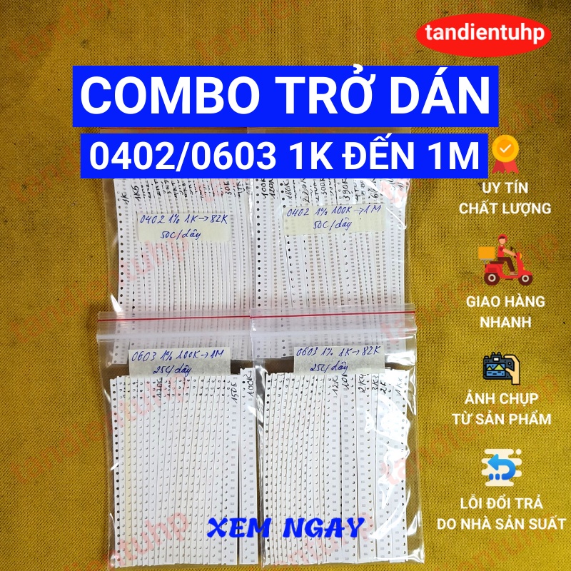 Combo Trở Dán 0402/0603 sai số 1% - Với 96 mã 48 trị số. Tổng 3300 con, 3600 con và 4800 con.