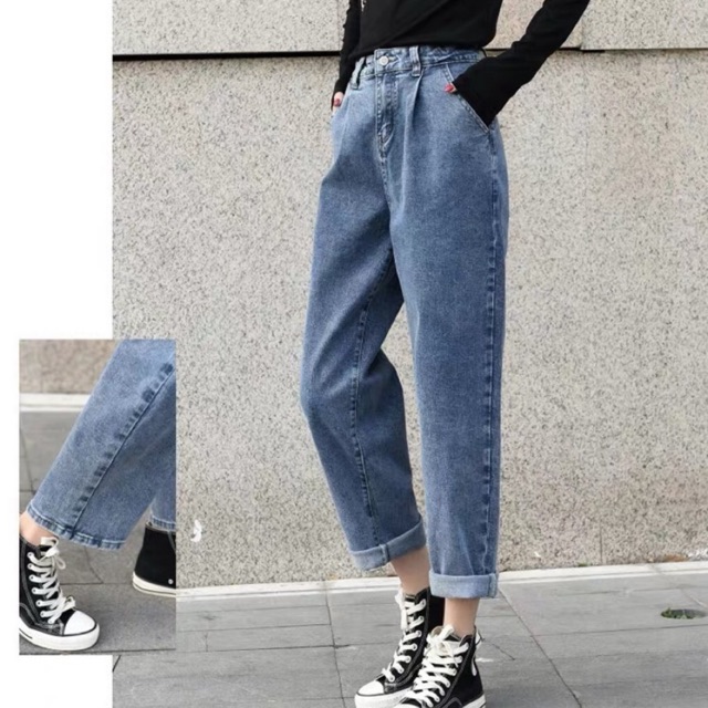 Quần baggy jean chít ly thêu túi mã 3.901, hình thật và video