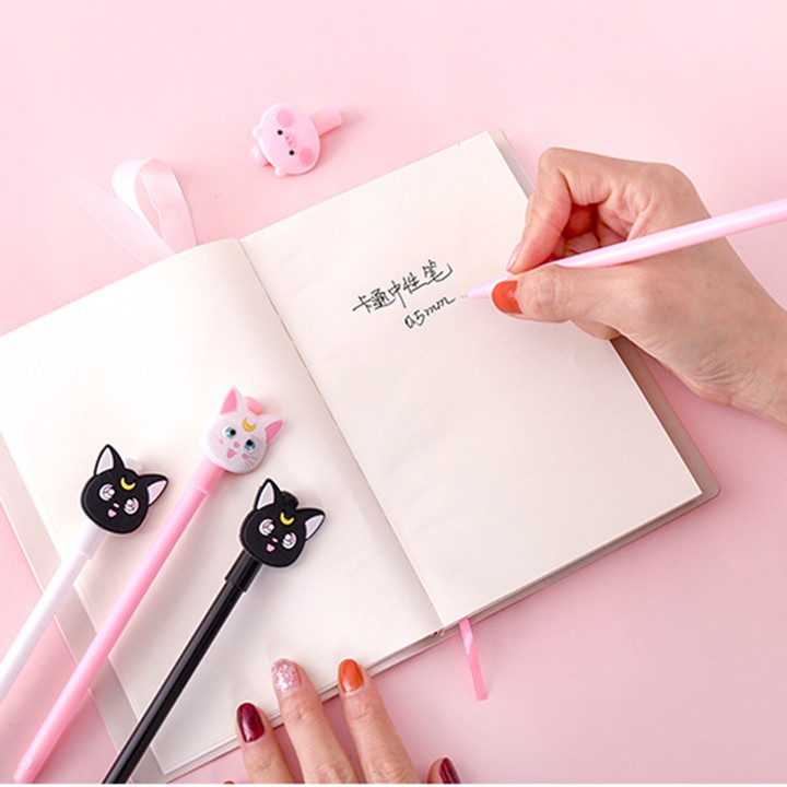Bút nước đen gel mèo đen heo hồng cute dễ thương