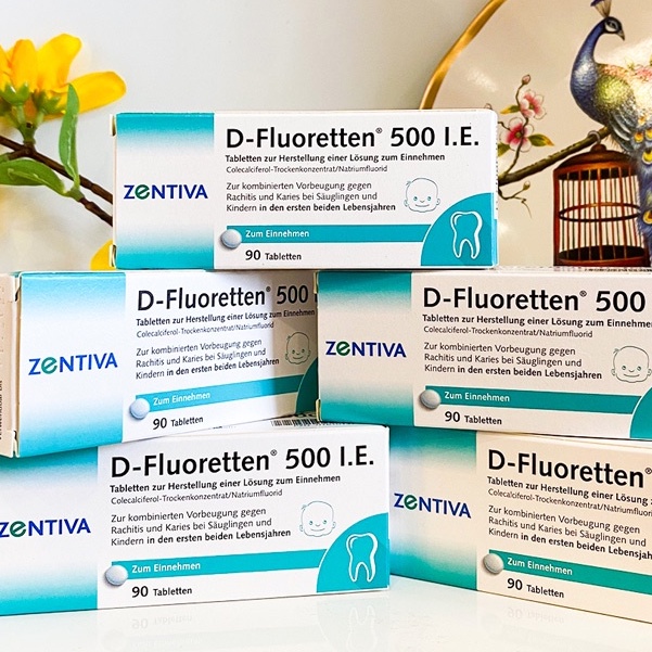 Vitamin D Fluoretten 500 I.E Zentiva Đức bổ sung vitamin D3 cho trẻ phát triển xương và răng - Hộp 90 viên