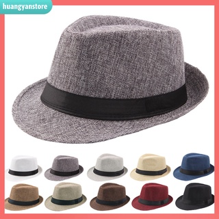 HY| Men Solid Color Wide Brim Fedora Felt Hat Panama Cap Boater Summer Beach Sunhat