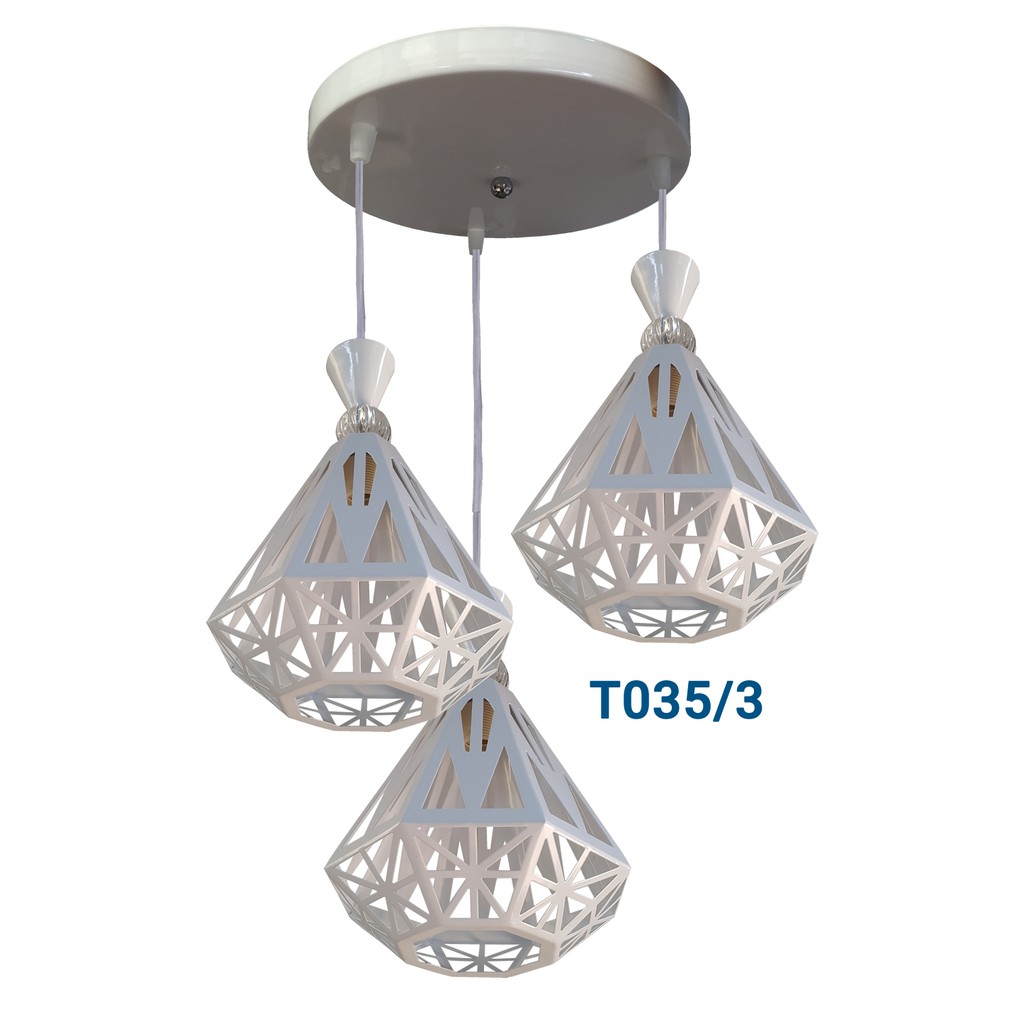 Bộ Đèn thả 3 kim cương khung sắt NB12 Đen/Trắng