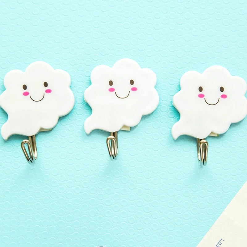Set 3 Móc Treo Đồ Dán Tường Hình Đám Mây Mặt Cười Bằng Nhựa Đa Năng Giá Đỡ