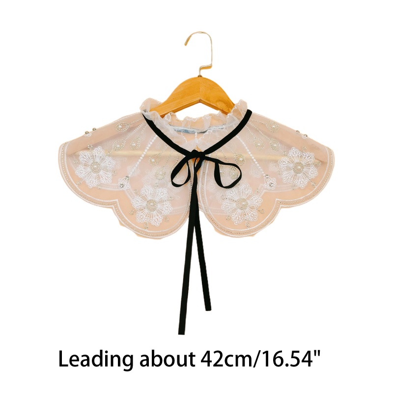 Cổ áo giả thắt nơ thêu họa tiết đính ngọc trai dành cho nữ