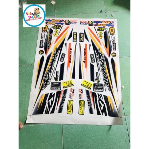 Tem rời sirius spark in trong dán xe trắng hoặc bạc