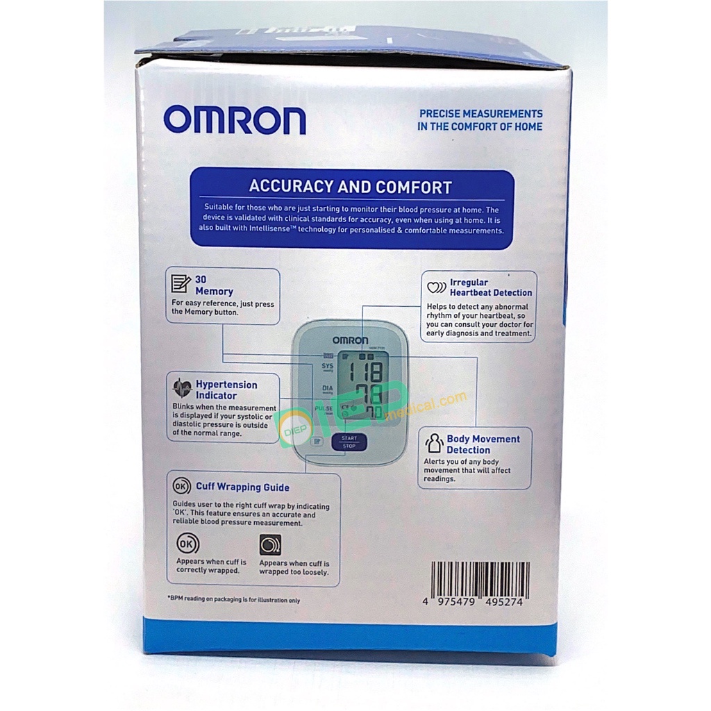 ✅ OMRON HEM-7121 - Máy đo huyết áp Omron HEM 7121, bắp tay điện tử, cảnh báo loạn nhịp, bộ nhớ lưu kết quả (Chính hãng)