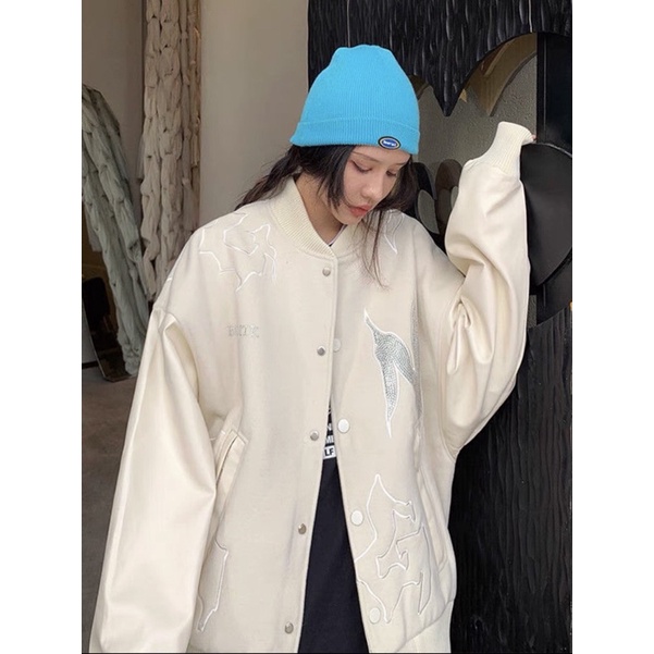 Áo Bomber Dạ[ FREESHIP] Áo Khoác Chất Dạ Tay Da Cá Tính Ulzzang