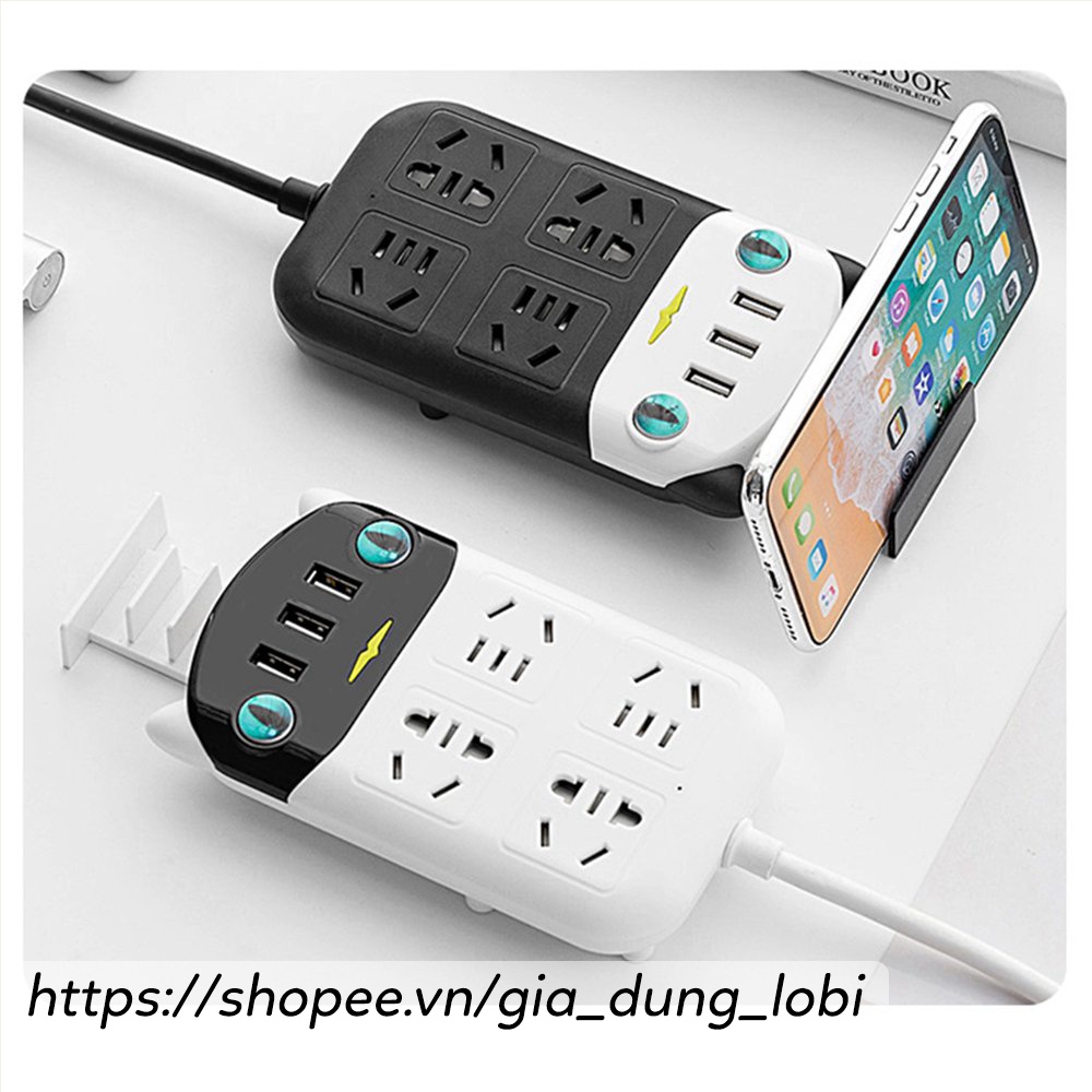 Ổ cắm điện mèo LobiShop Ổ cắm điện USB chống giật 4 ổ cắm 3 chấu chân dẹt chân tròn 3 cổng usb hàng chuẩn