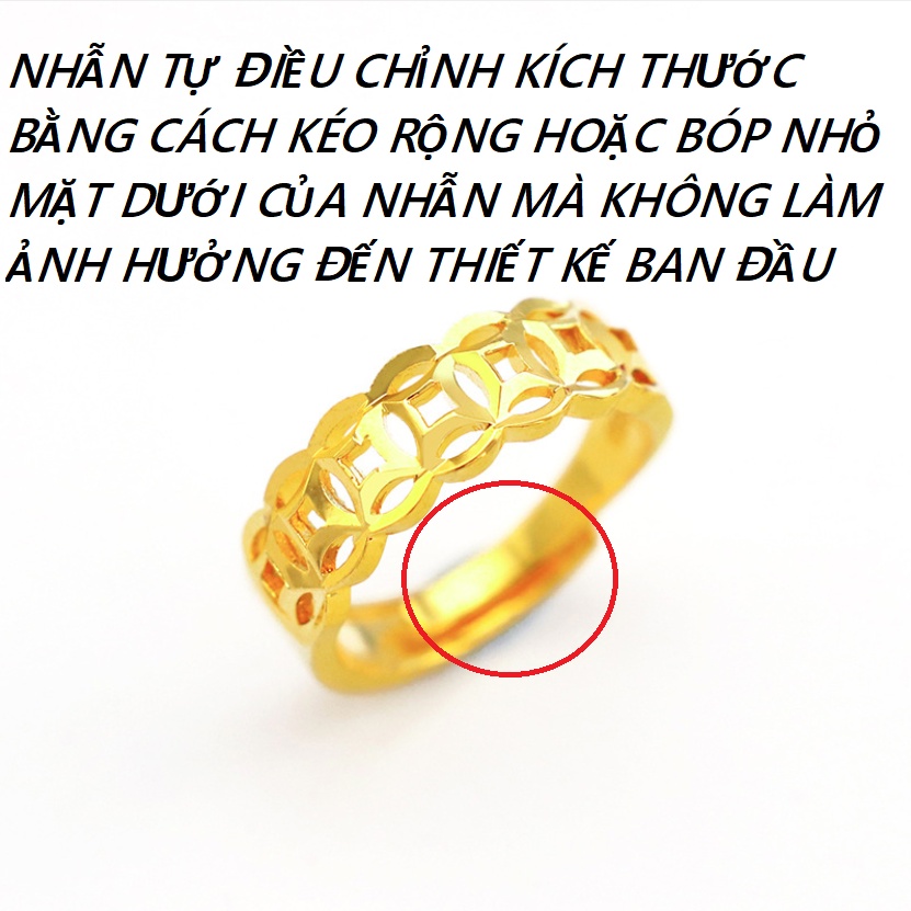 Nhẫn nam nữ kim tiền mạ vàng 24k nhẫn hở may mắn tài lộc tặng kèm hộp