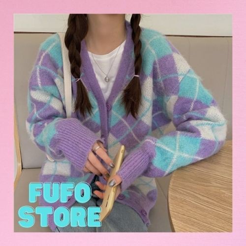 Áo cardigan, áo khoác len nữ mùa đông màu tím pastel cổ chữ V chất liệu len mềm mịn phong cách Hàn Quốc