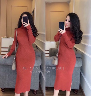 Váy len body cổ lọ