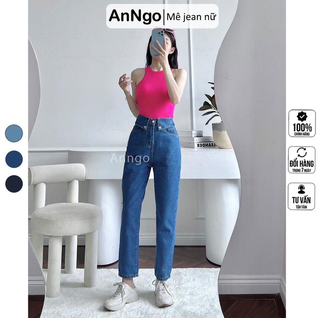 Quần jean nữ ống bo họa tiết trơn chất jean denim không co giãn bền đẹp AnNgo - AT216
