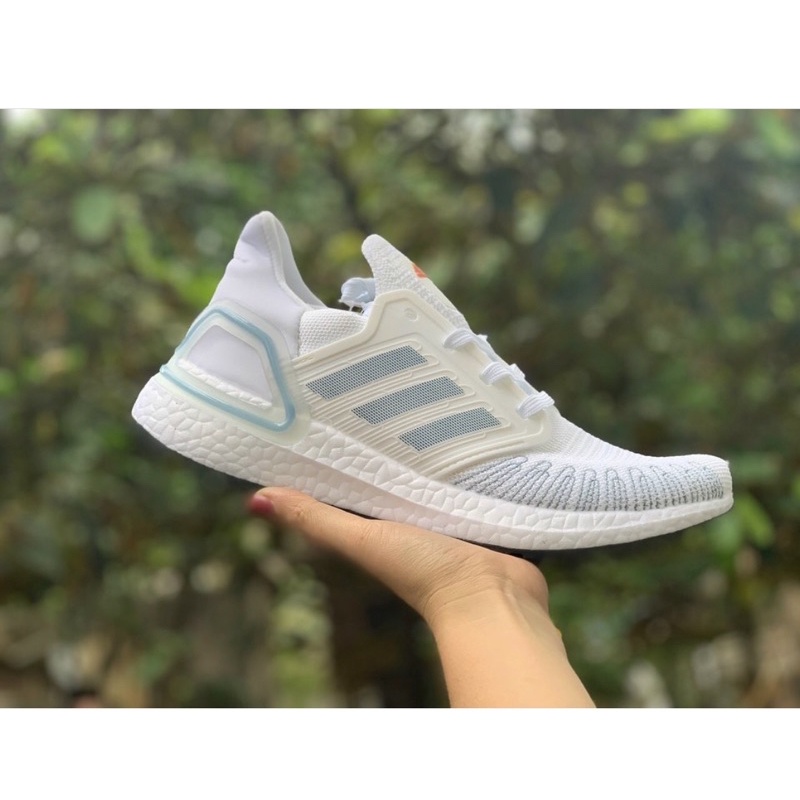 Giày thể thao sneaker ULTRABOOST 6.0 Trắng viền xanh chất vải co giãn 4 chiều