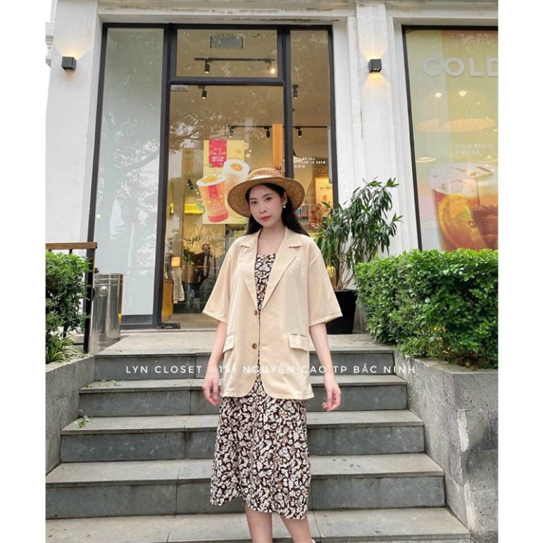 Áo blazer nữ- áo vest nữ cộc tay chất mát dáng rộng 2 khuy thanh lịch hot trendy - khoác ngoài