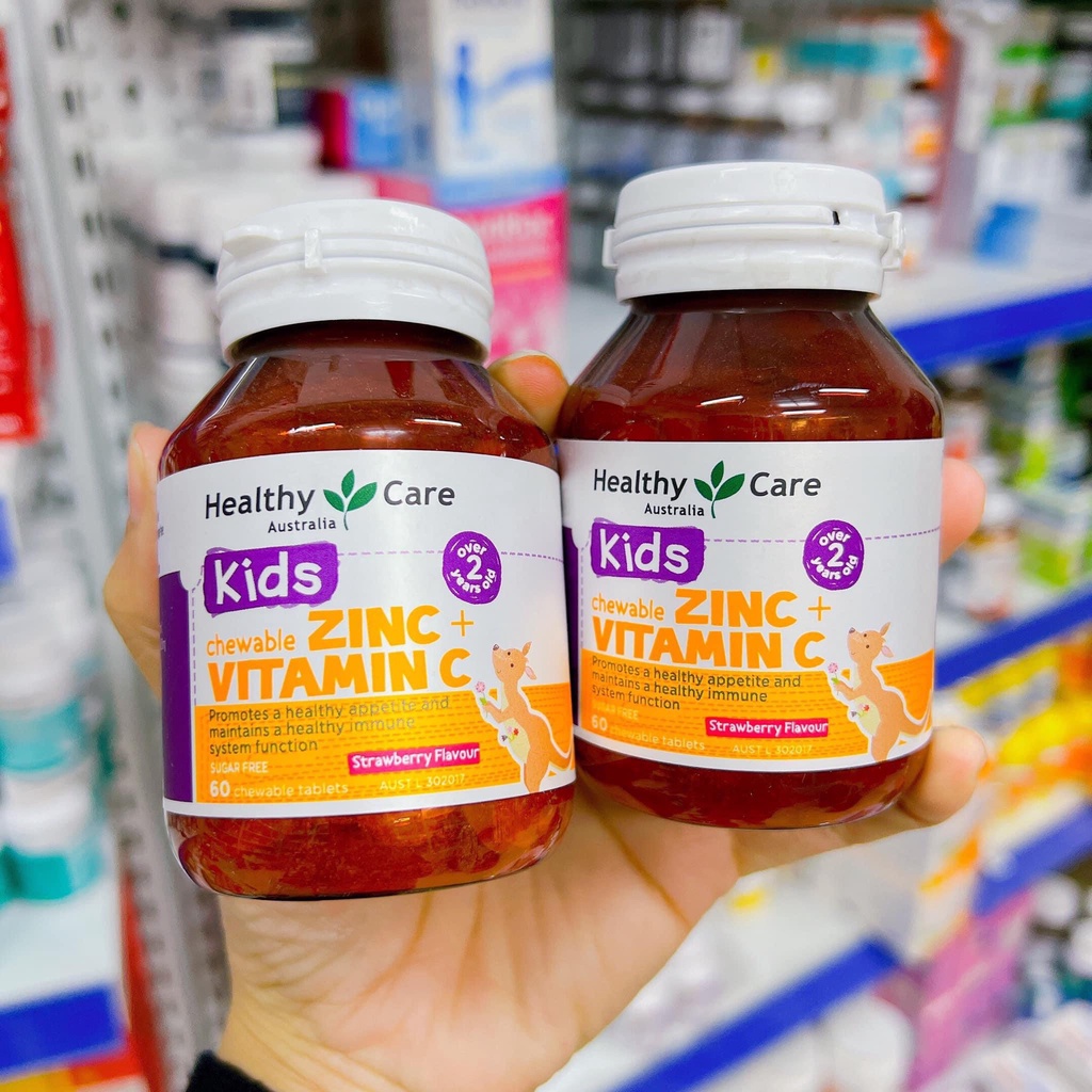 Viên nhai bố sung kẽm ZinC vitamin C cho bé Healthy Care Zinc + Vitamin C 60 viên