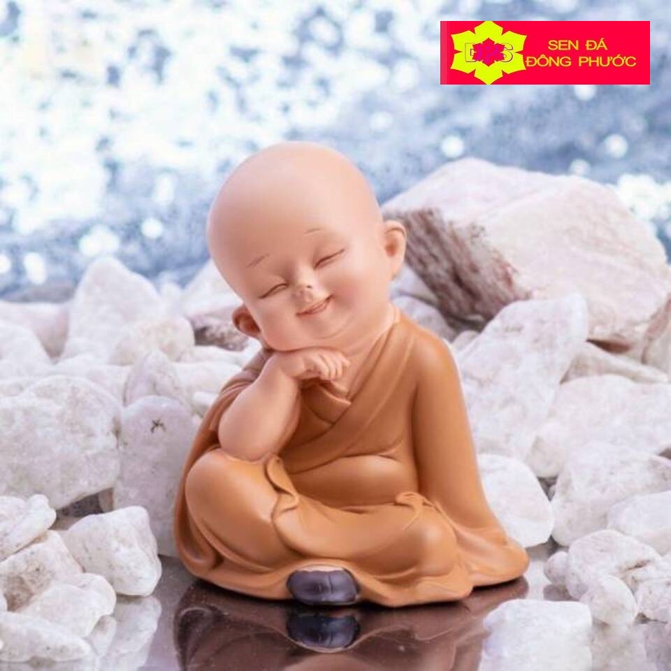 -Tượng chú tiểu áo lam An Nhiên may mắn chất liệu Composite 8 CM- Phụ kiện trang trí