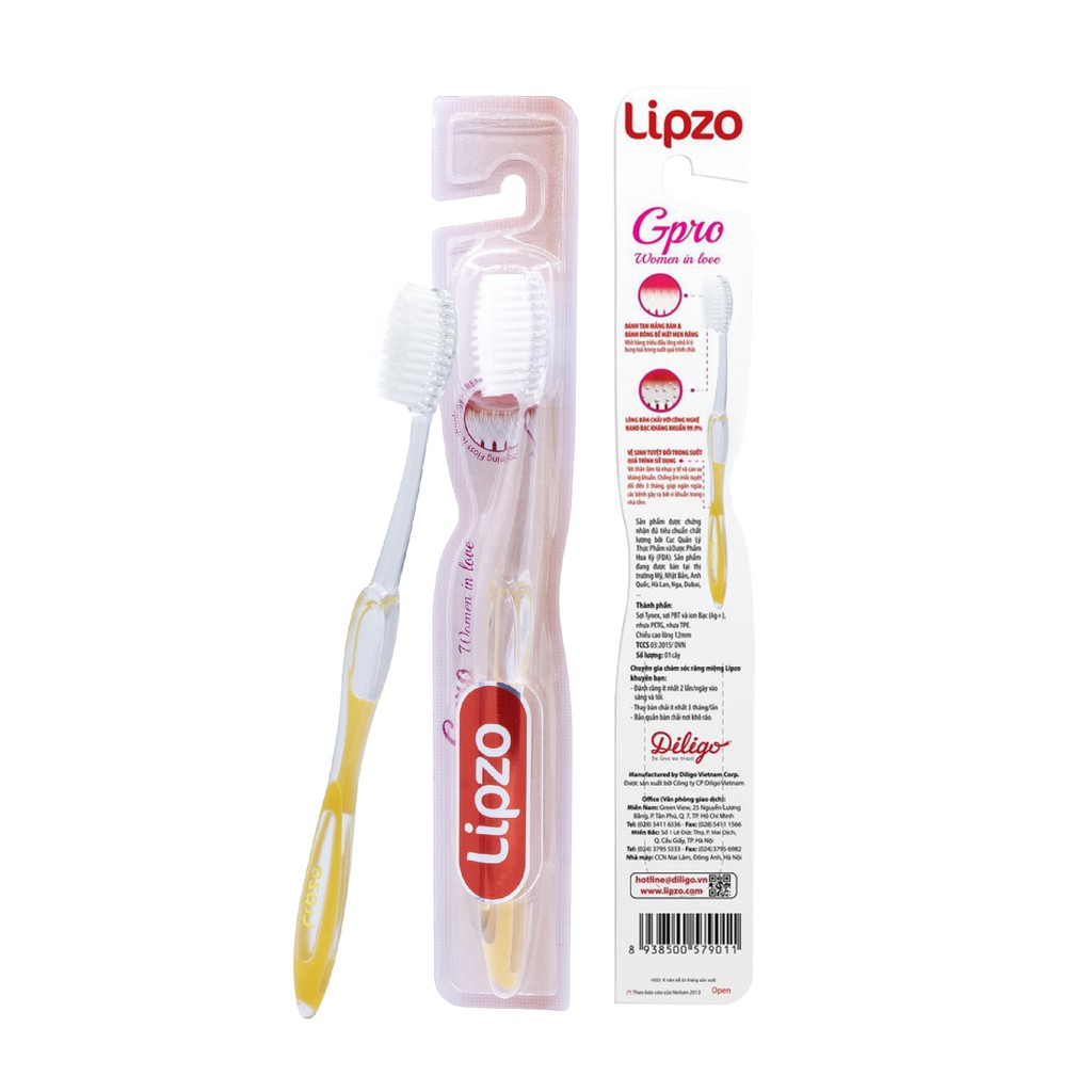 Bàn Chải Đánh Răng Lipzo Gpro Phù Hợp Nữ Giới Công Nghệ Nano Kháng Khuẩn Lông Nở Kết Hợp Chỉ Tơ Nha Khoa Siêu Mềm Mảnh