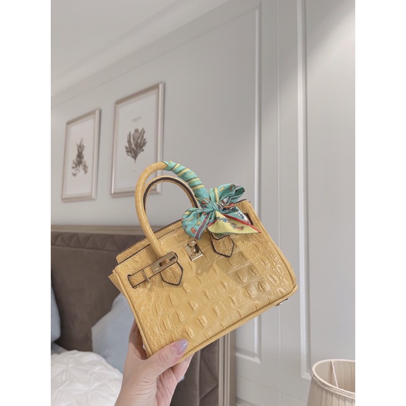 Túi xách nữ đeo chéo Birkin vân da cá sấu nổi chất lì khoá vàng size 20 cao cấp nhiều màu