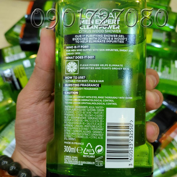 Sữa tắm , gội Loreal Clean Power - Pháp