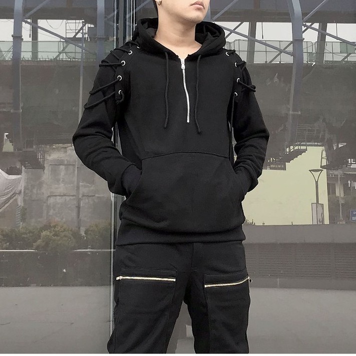 Áo hoodie đan dây kết hợp khóa kéo 018