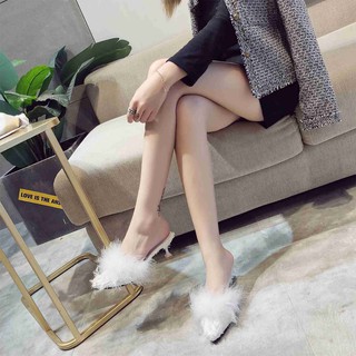 Giày Cao Gót Mũi Nhọn Phối Lông Sang Trọng